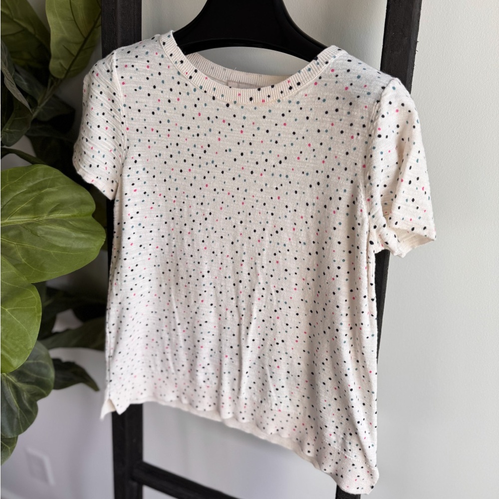 White Polka Dot Knit Blouse by LOFT.